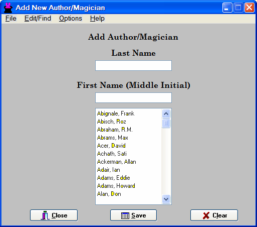 Magic Database Software Add a Person to The Magic Database™